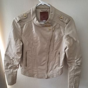 Cream Faux Leather moto jacket